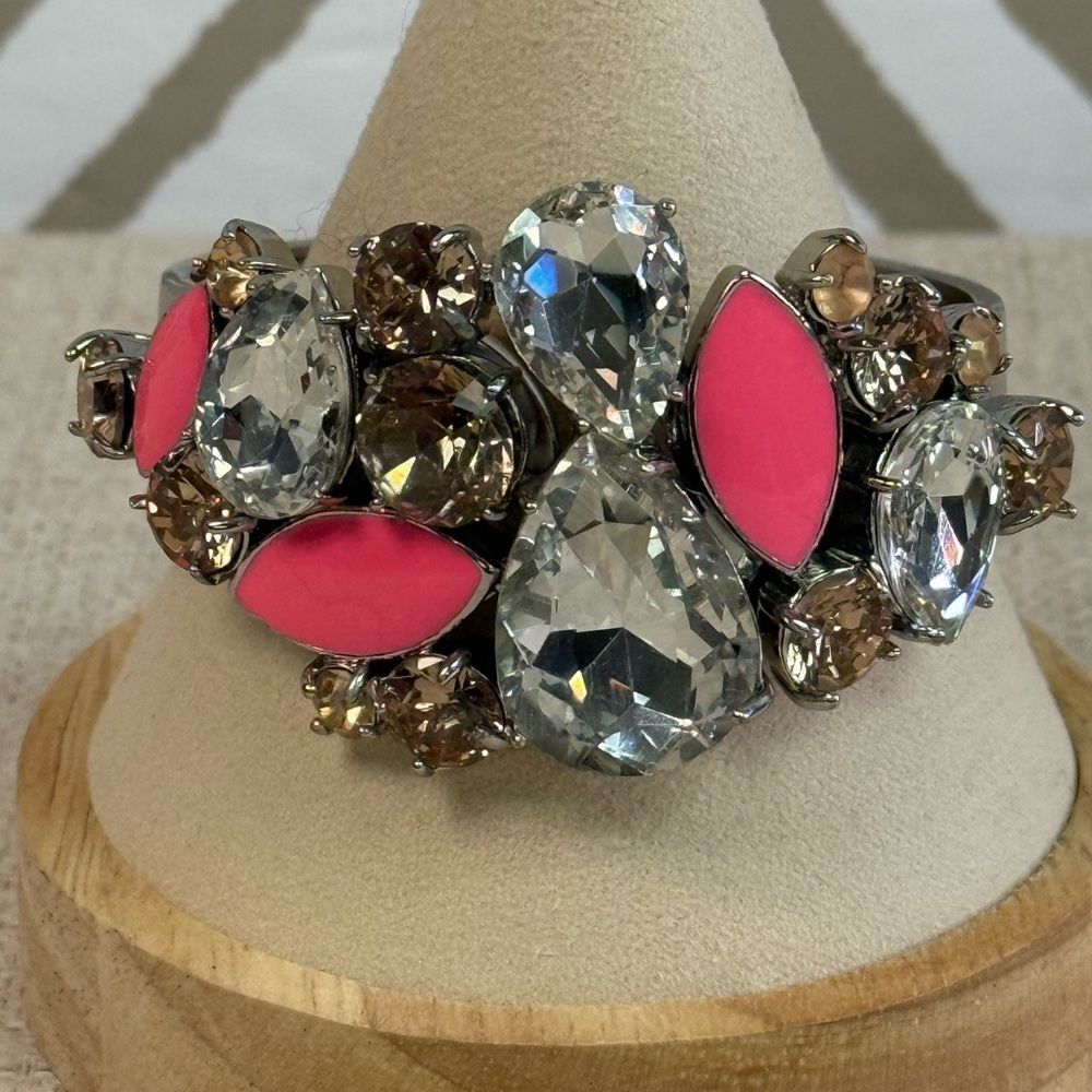 RARE Kate Spade Gorgeous Frosty Floral Chunky Rhinestone Hinged Bracelet